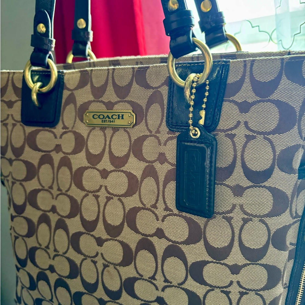 Coach Brown and Black Signature Tote